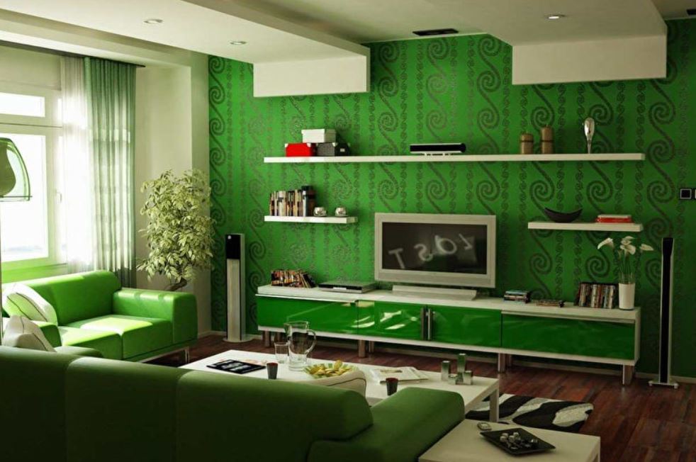 Основная палитра гостиной – зеленая